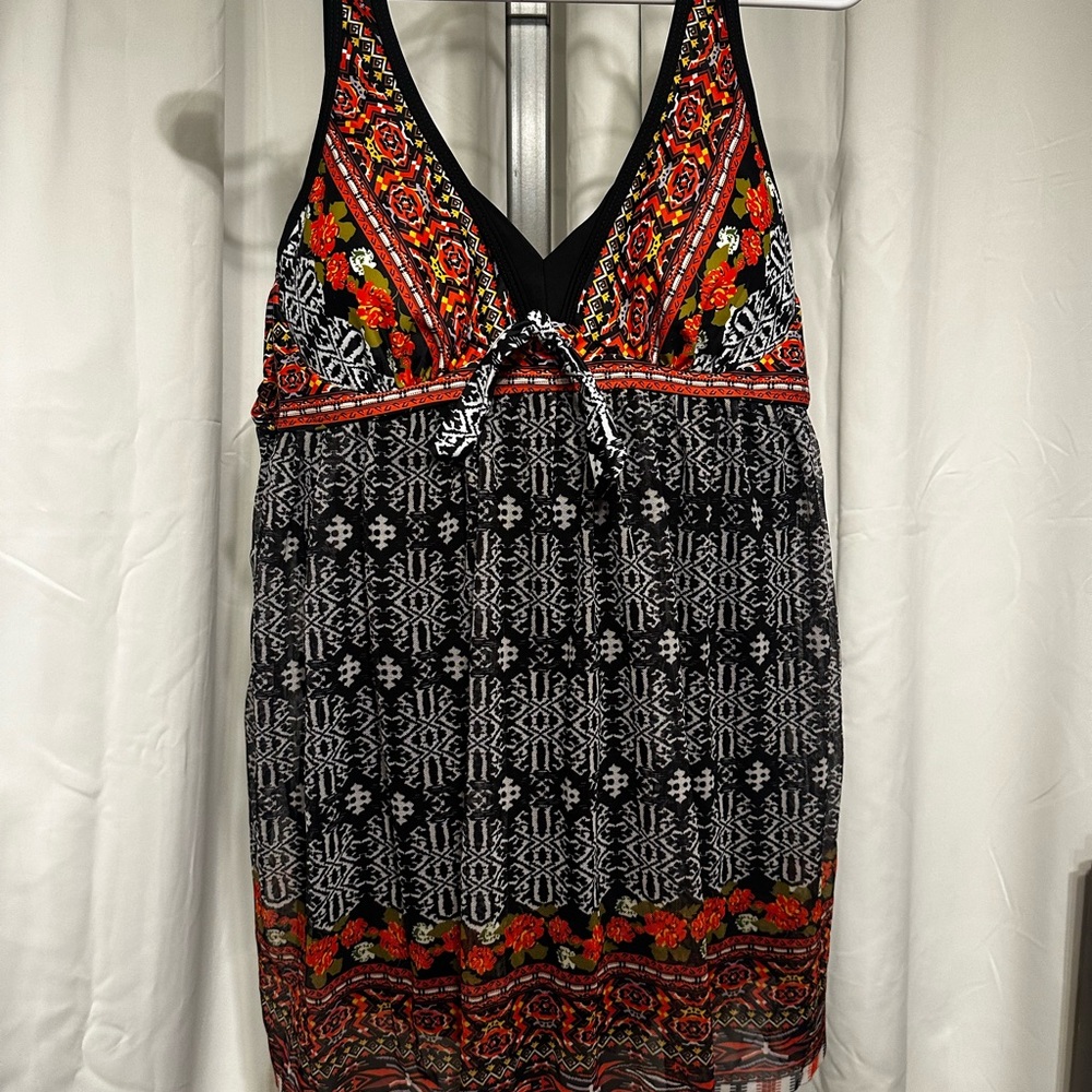 Tropical Tangerine /Black Mix Bra Tankini Top